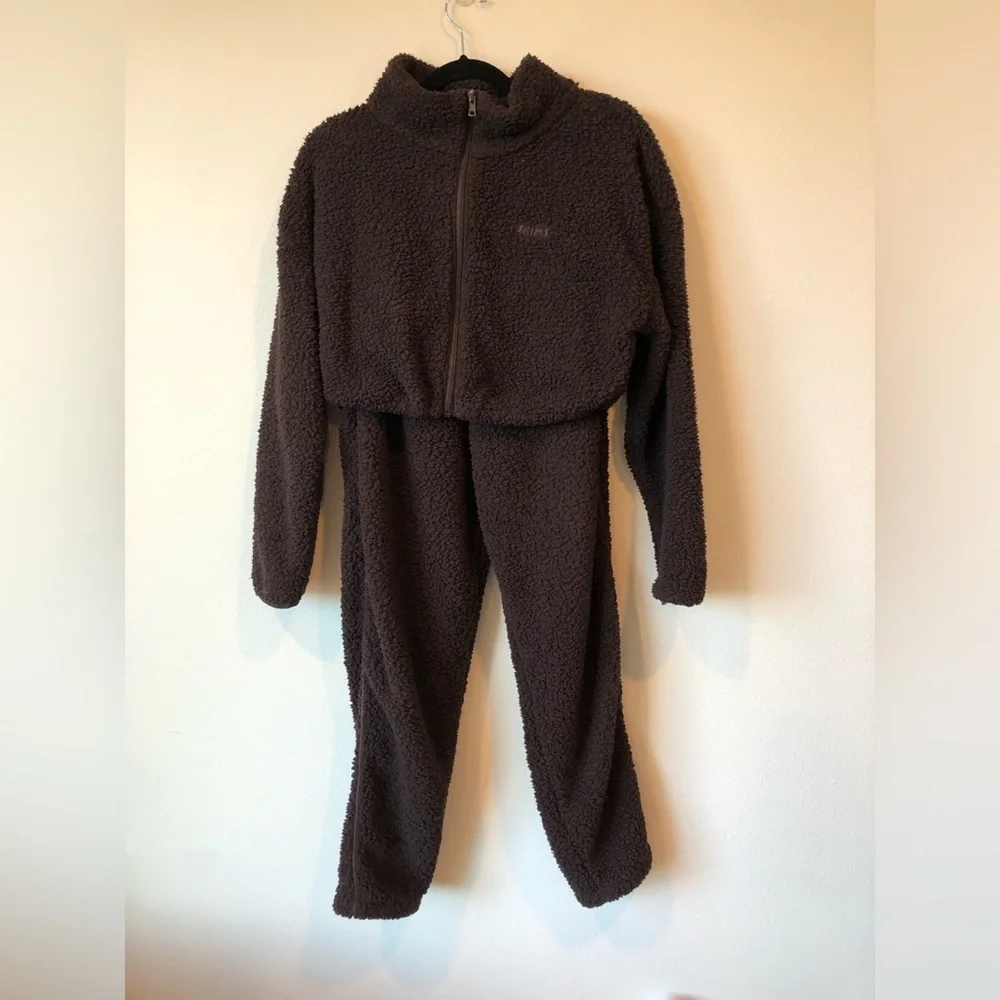 SKIMS Teddy High Pile Fleece Crop Jacket and Joggers Espresso (Set) Size L - Picture 2 of 12